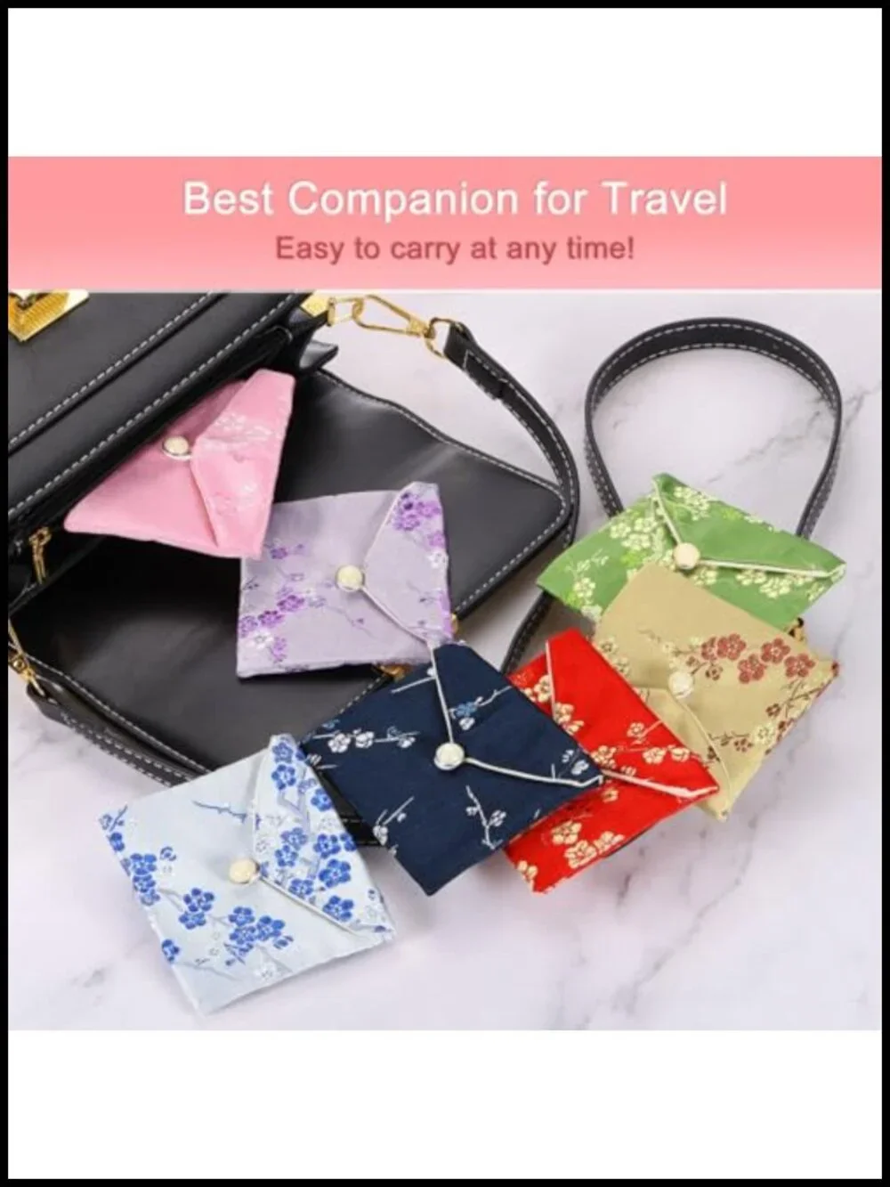 Set of 6 Silk Jewelry Pouches, Satin Flap Button Organizer, Travel Bag